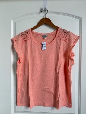 Christopher & Banks Peach Lace-Shoulder Tank Top